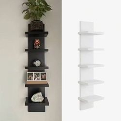 5 Tier Wall Shelf Unit, Small White Vertical Floating Shelf-Narrow Decorative Wall Mount Modern Wall Decor Shelves For Bedrooms, Living Rooms 1 PCS