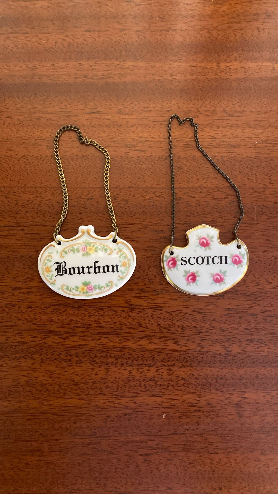  Vintage Bone China Liquor Decanter Markers/Tags-Scotch & Bourbon 