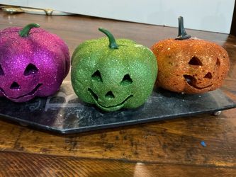 3 Beautiful Small Glittery Fall Pumpkins that light up