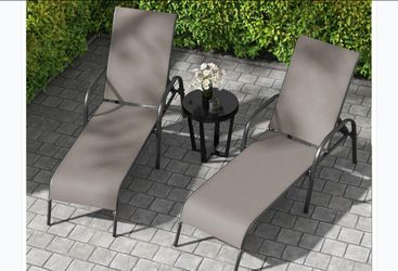 NEW - Set of Patio Chaise Loungers (Brown)