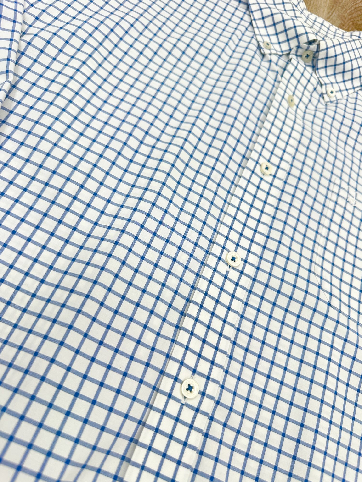 Southern Tide Men's Classic Fit White Blue Check Button Down Shirt 100% Cotton L