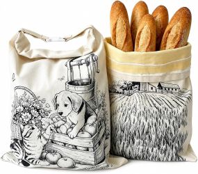 Beeswax-Bread-Bag for Homemade & Sourdough Bread, 2 Pack 12.6 x 16.9in, Removable Beeswax Liner with Zipper & Cotton Outer Bag with Snap Closure, Reus