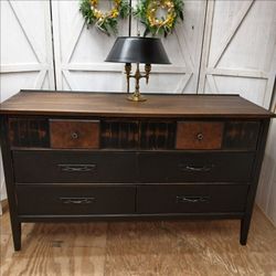Vintage Black Distressed Lowboy Dresser