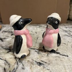 Antique Ceramic Penguins Salt And Pepper Shakers