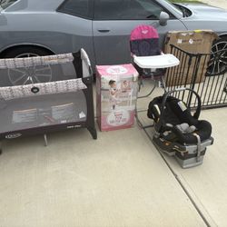 Play Pen, 3 Wheel Stroller, Portable Play Pen, High Chair, Car Seat, Gate, And Vanity Play Set