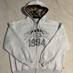 Supreme MM6 Maison Margiela Zip Up Hooded Sweatshirt Ash Grey Size XL