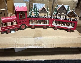 Home Reflections 22' Lit Wooden Train with Winter Village