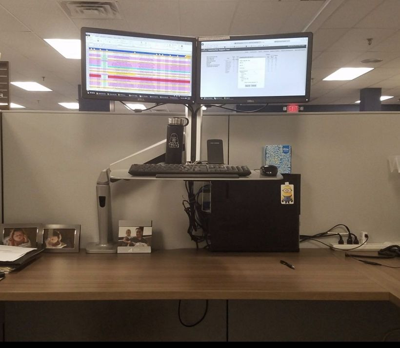 Workstation with Dual Monitor Mount - Standing Desk Converter with Height Adjustable Keyboard & Counterbalance Monitor Arm