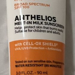 La Roche-Posay Anthelios Melt-In Milk Sunscreen SPF 100, Sunscreen For Body & Face, Broad Spectrum SPF + Antioxidants, Oil Free, For Sun Sensitive Ski