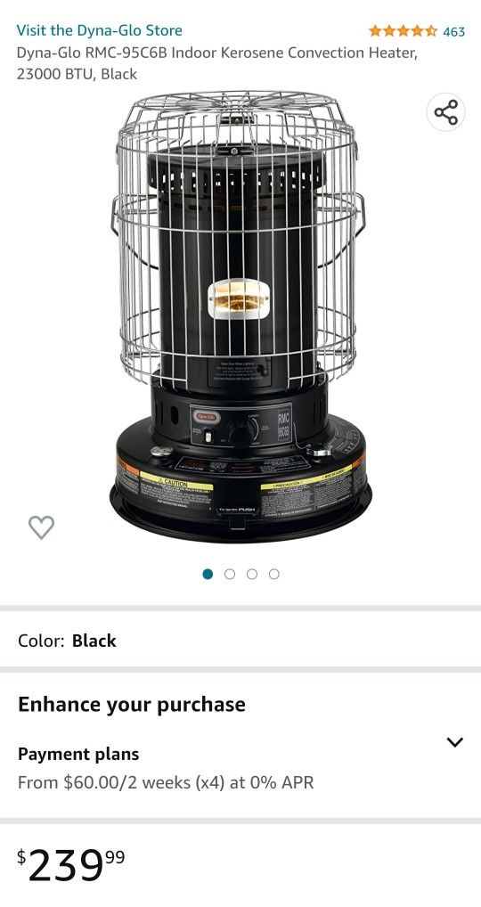 Dyna-Glo RMC-95C6B Indoor Kerosene Convection Heater, 23000 BTU And 5  Gallon Tank for Sale in Oak Lawn, IL - OfferUp