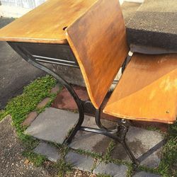  Antique American Seating Co. Cast Iron Folding School Desk - Circa 1(contact info removed)