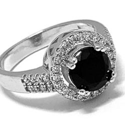 White Gold Ring Black Spinel 