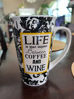 Pier 11 TALL COFFEE MUG “LIFE IS WHAT HAPPENS BETWEEN COFFEE and WINE” - 22 oz.