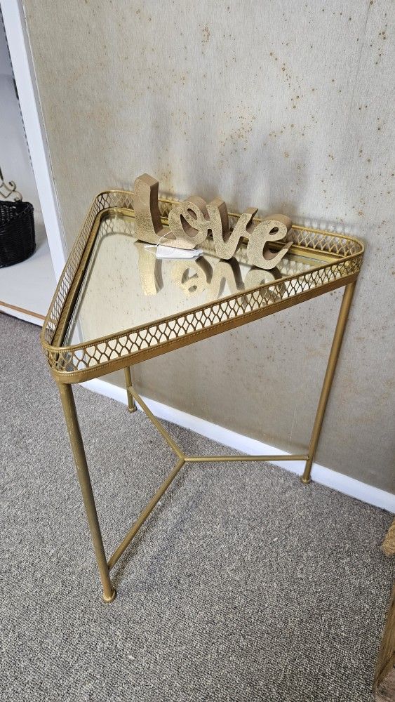 Triangle Gold And Glass Table