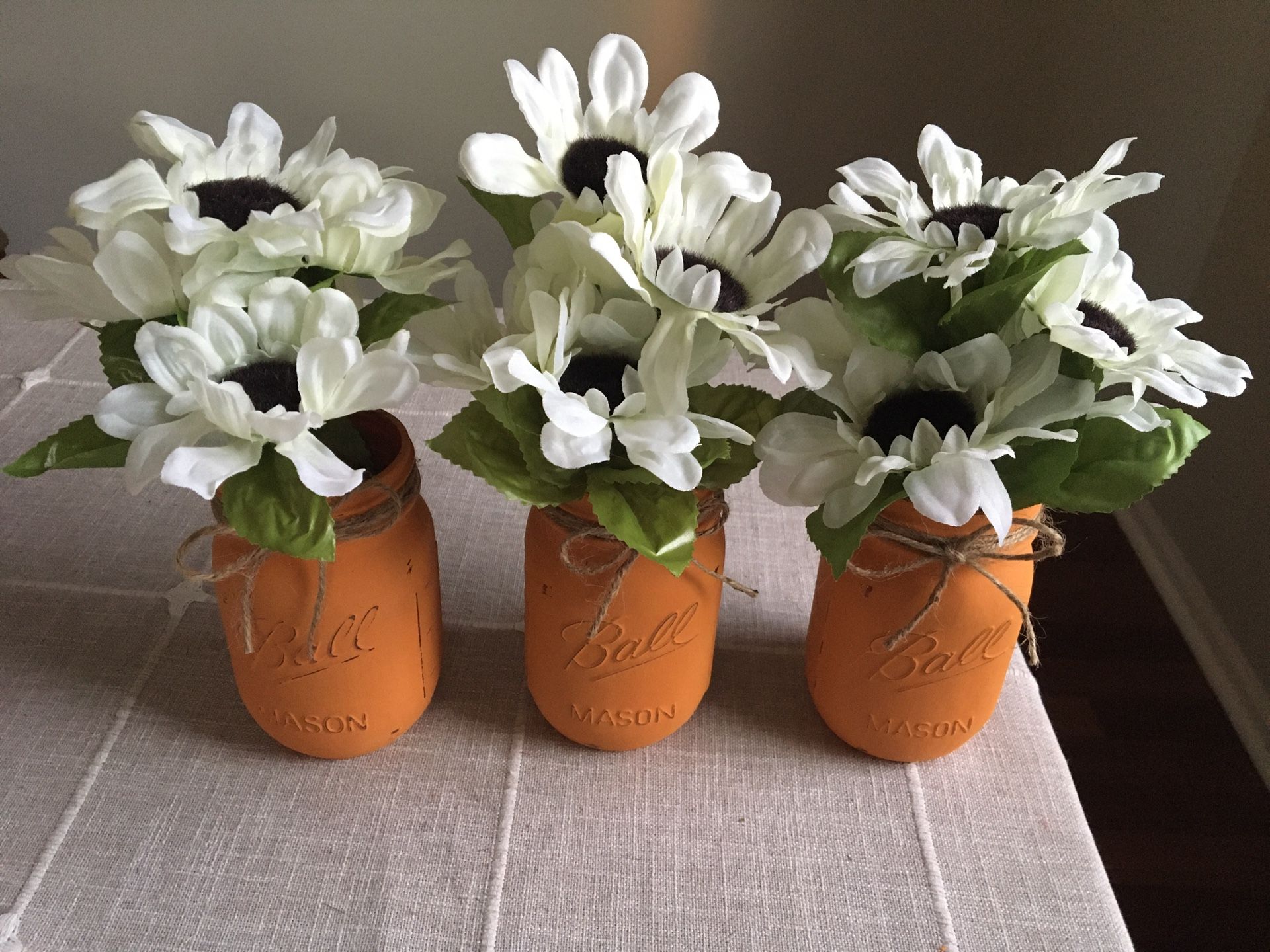 Distressed mason jar vases with flowers included!! Jar/flower choices shown in photos