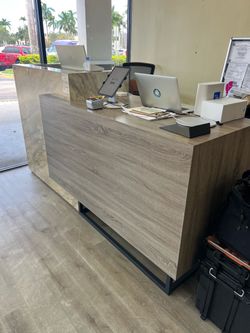 Modern Reception Desk Wood and Marble Finish