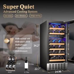 AAOBOSI 15 Inch Wine Cooler Refrigerator, (Upgraded) Dual Zone Wine Fridge 28 Bottles Built in or Freestanding Compressor Cooler Wine Cellar with Temp