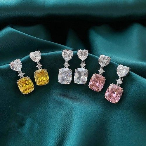 "Pink Radiant Cut Heart Diamond Zircon Drop Earrings for Women, P1042
 
  