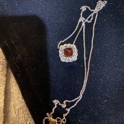 Cherry Citrine And Zircon Silver Necklace - New