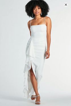 Windsor Ruffled High Slit Formal Dress