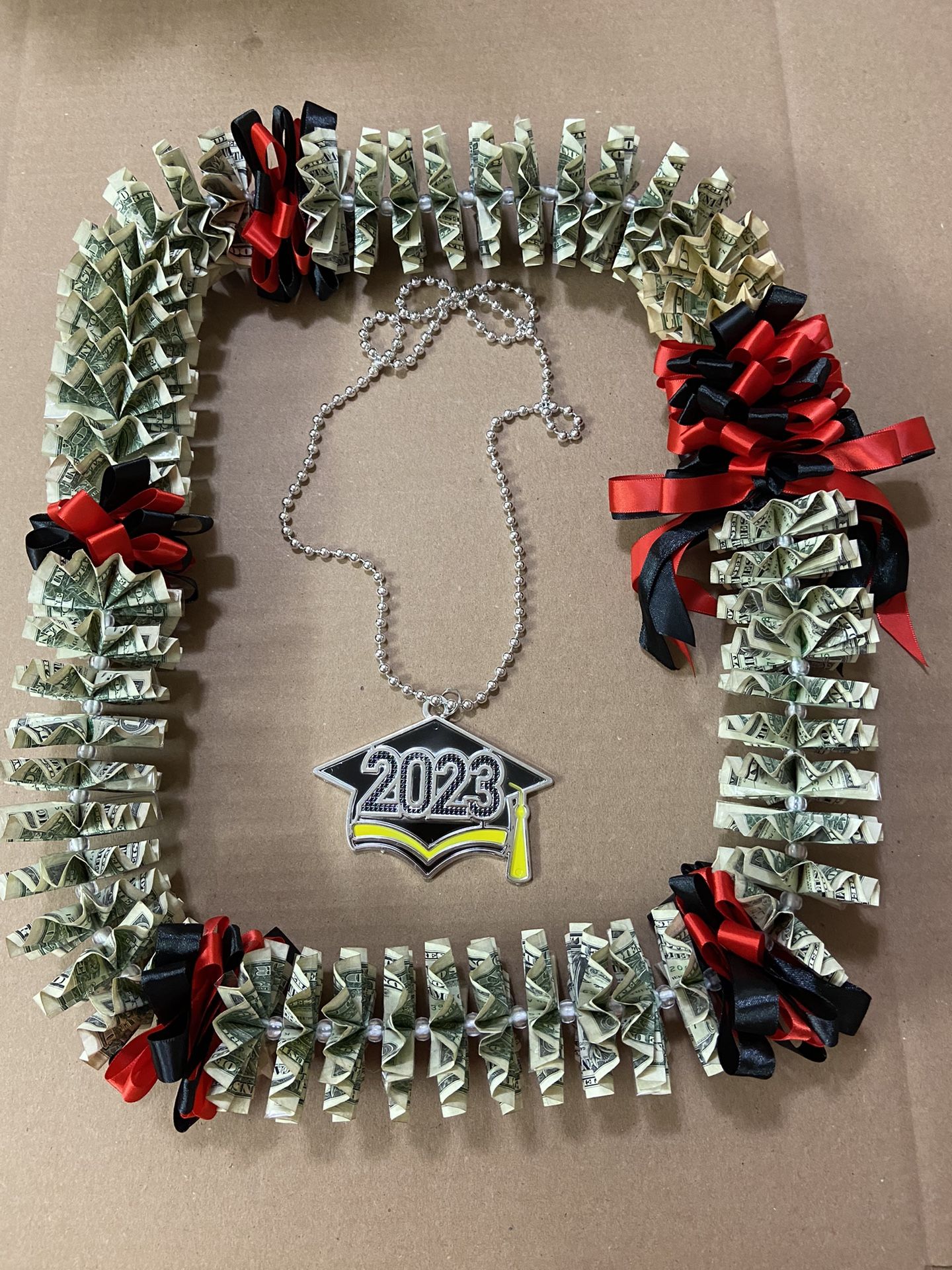 Graduation Black And Red Ribbon Money Lei
