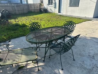 Green Wrought Iron Patio Table and Chair Set