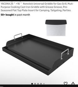 25＂×16＂ Nonstick Universal Griddle for Gas Grill, Muti-Purpose Cooking Cast Iron Griddle with Grease Groove, Pre-Seasoned Flat Top Plate Insert for Ca