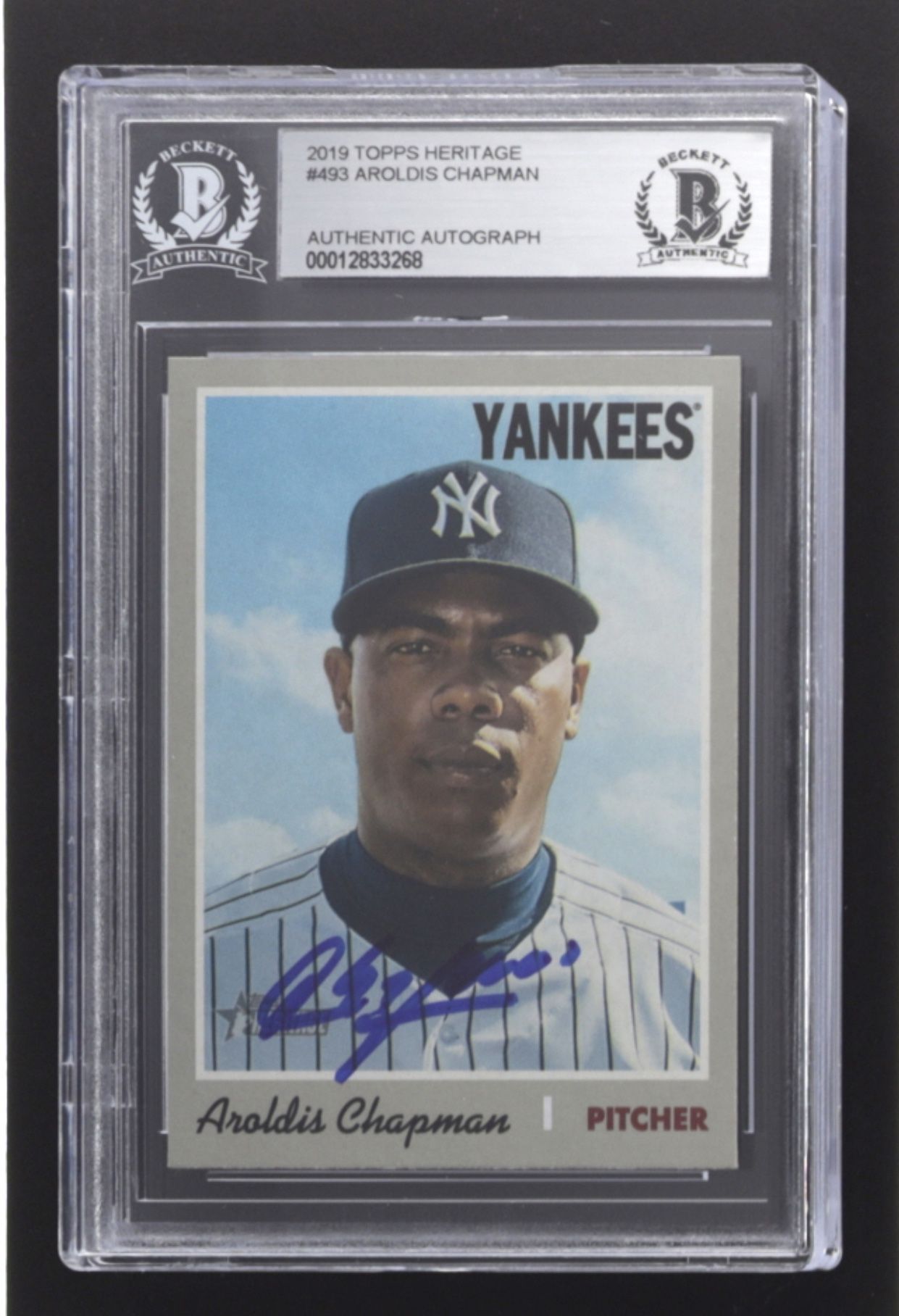 Aroldis Chapman Signed 2019 Topps Heritage #493 SP (BGS)