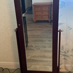 Cheval Jewelry Cabinet with Standing Full-Length Mirror, Armoire Organizer, Walnut By Hives & Honey  
