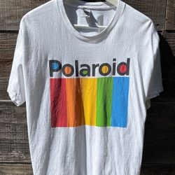 Retro Vintage Gildan T Shirt White Polaroid Camera Photography Photos  Advertisement Ad Men’s Size Large Pre Owned L 