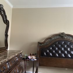Luxury Solid Wood Bedroom Set w/ Granite Top Dresser – King Bed Frame