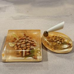 Vintage Lucite Pressed Flower Pen Holder Set