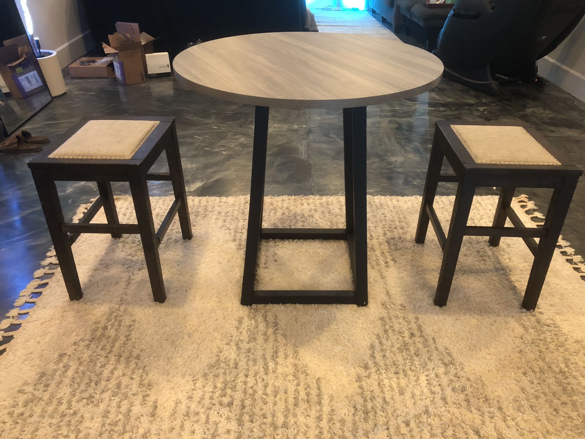 Round Wooden Table With 2 Chairs Set