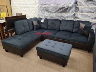 Brand new dark blue sectional ottoman and pillows