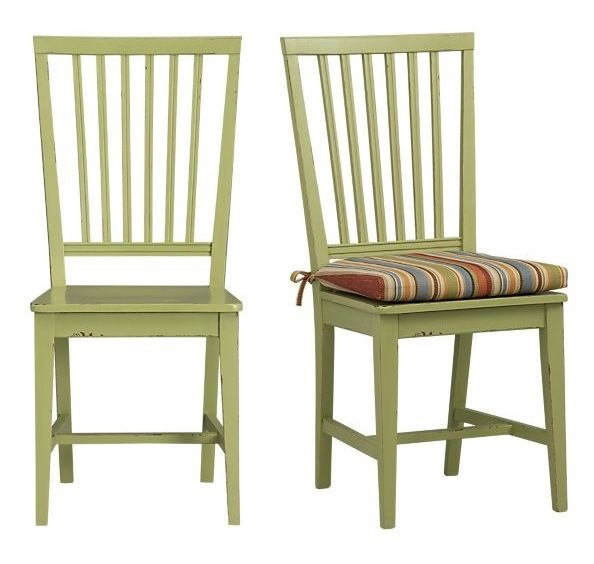 Crate & Barrel Village Foglie Green Dinning Chairs with Stripe Cushion | Set of 2 | Made in Italy