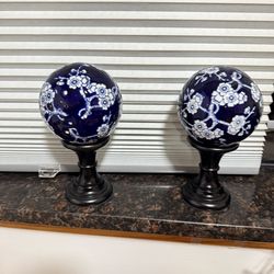 Blue and White Ceramic Orbs