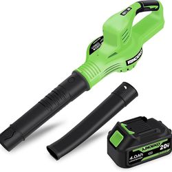 Leaf Blower Cordless, 20V Electric Cordless Leaf Blower with 4000mAh Battery and Charger, 2 Speed Modes, Lightweight Battery Powered Leaf Blowers for 