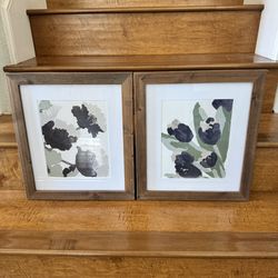 Two Beautiful Floral Wood Framed Hanging Wall Art 14”x16”