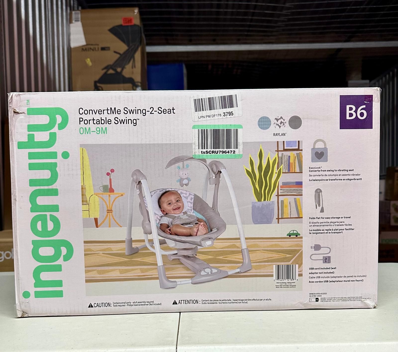 Open Box Ingenuity ConvertMe 2-in-1 Compact Portable Baby Swing & Seat, Raylan