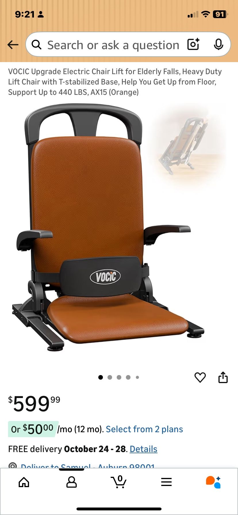VOCIC Electric Chair Lift for Elderly Falls, Heavy Duty Lift Chair with T-stabilized Base