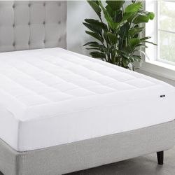 King Size Quilted Cotton Mattress Pad – White Fitted Cover with 18-Inch Deep Pockets, Soft and Breathable