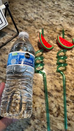 Set of 8 Summer Watermelon Reusable Plastic Drinking Straws Party Favors