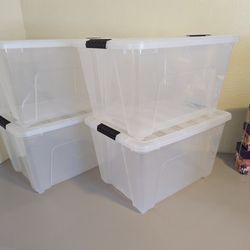 IRIS USA 53 Quart Stackable Plastic Storage Bins with Lids and Latching Buckles, 4 Pack