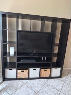 Large Entertainment Center + FREE TV & Storage Bins