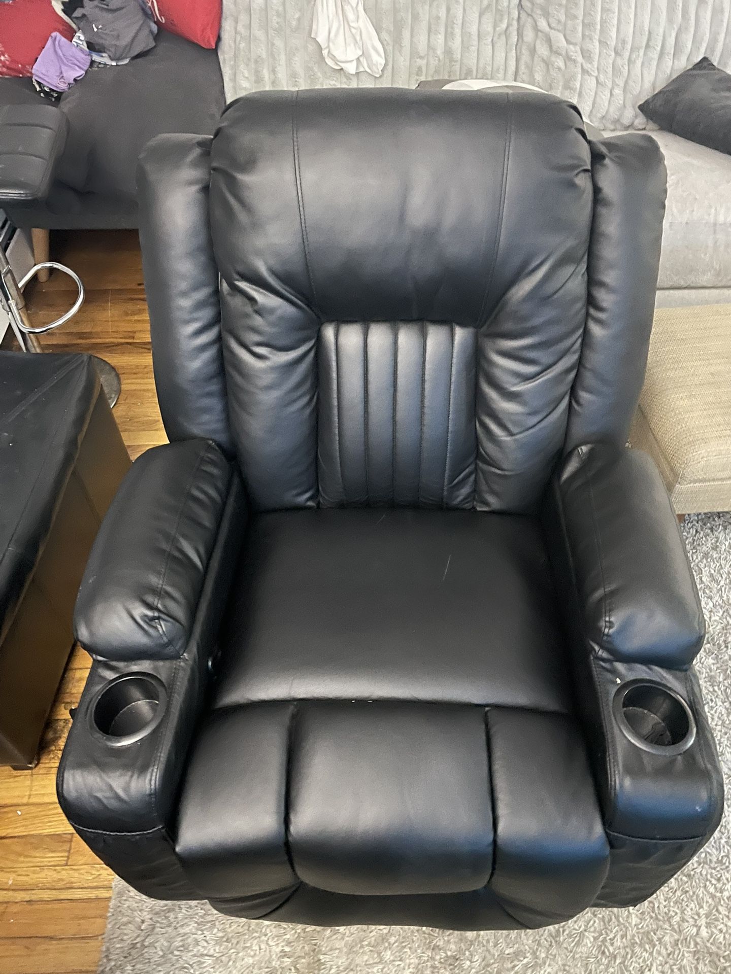 Yodolla Sofa Recliner Chair, PU Rocking Chair for Adults, Swivel Recliner with Cup Holders, Heat and Massage, Single Sofa Seat with Side Pockets BLACK
