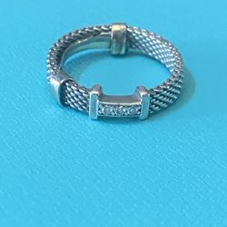 lightly used Tiffany & Co. Sterling Silver Somerset Three Dimond Mesh Ring Size 5