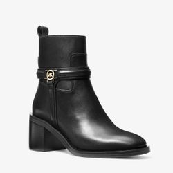 MRSA $285 Michael Kors Mindy Leather Ankle Black Heeled Boots 