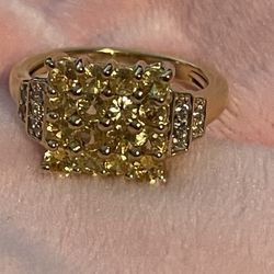 Yellow Sapphire and White Zircon  Ring