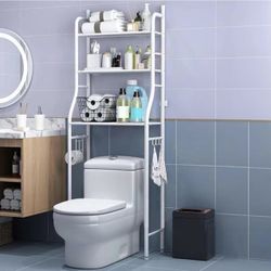 Over The Toilet Storage Shelf,3 Tier Bathroom Organizer with Toilet Paper Holder&Removable Towel Hooks,Space-Saving