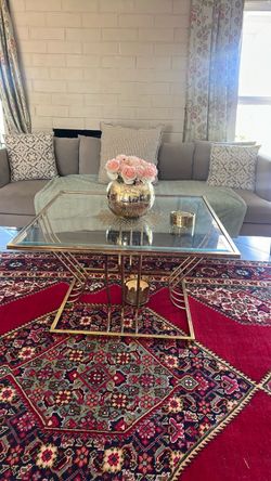 Gold brass Metal and Glass Coffee Table and side table